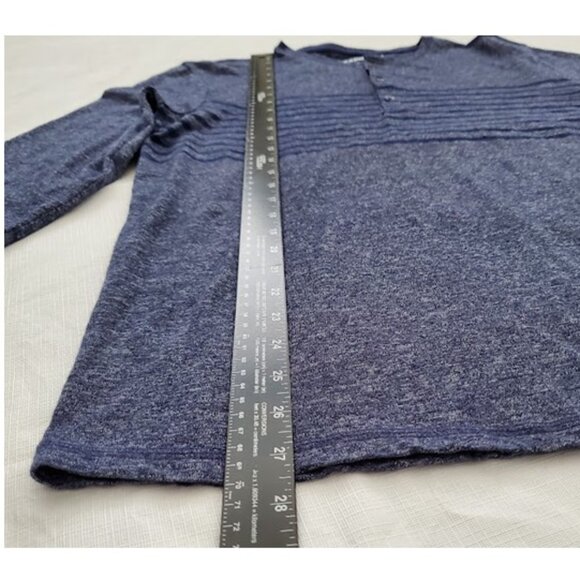 Express Blue Henley Long-Sleeve T-Shirt Striped Buttons Size M Layer - Picture 5 of 6